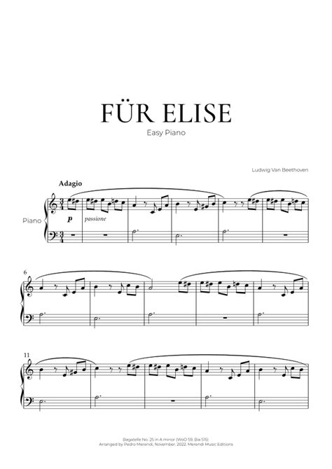 F R Elise Easy Piano Ludwig Van Beethoven Arr Pedro Merendi