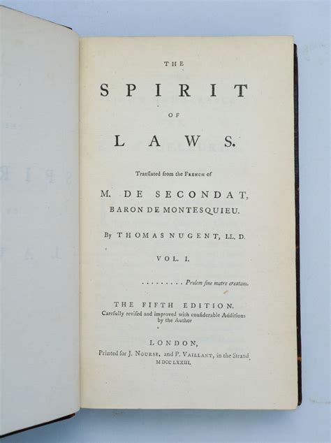 The Spirit Of Laws By Montesquieu C L De Secondat Baron De Trans