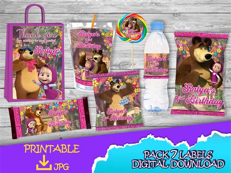 Masha And The Bear Chip Bag Fruit Snacks Favor Etsy