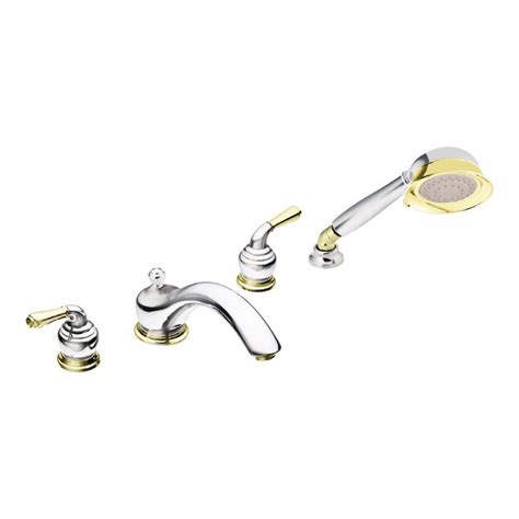 Moen Monticello Chrome And Polished Brass 2 Handle Deck Mount Low Arc