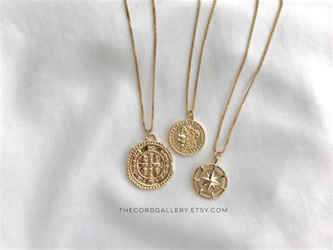 Gold Coin Necklace 18k Gold Filled Medallion Necklace Athena Greek