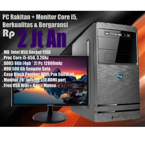 PC Rakitan Lengkap Intel Core I5 650 DDR 8GB LED Monitor 19 Keyboard