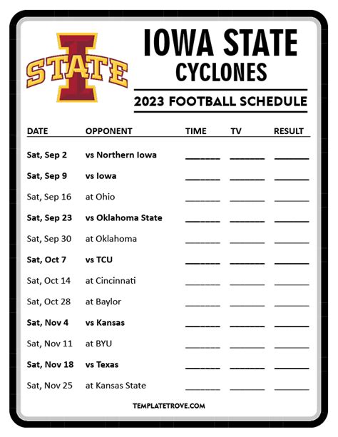 Printable 2023 Iowa State Cyclones Football Schedule