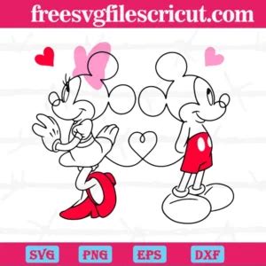 Mickey Mouse And Minnie Mouse Valentines Day Svg Png Dxf Eps Free