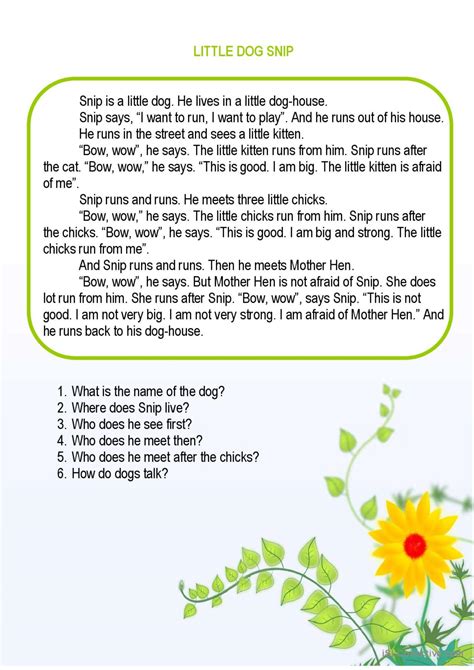 LITTLE DOG SNIP reading for detail (…: Deutsch DAF Arbeitsblätter pdf & doc