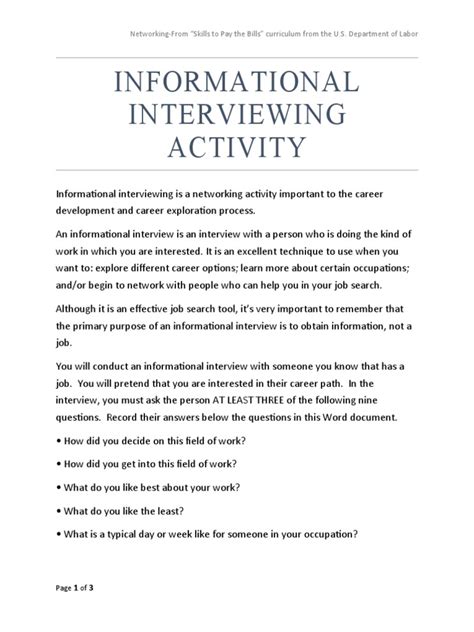 Networking Informational Interviewing Activity Pdf