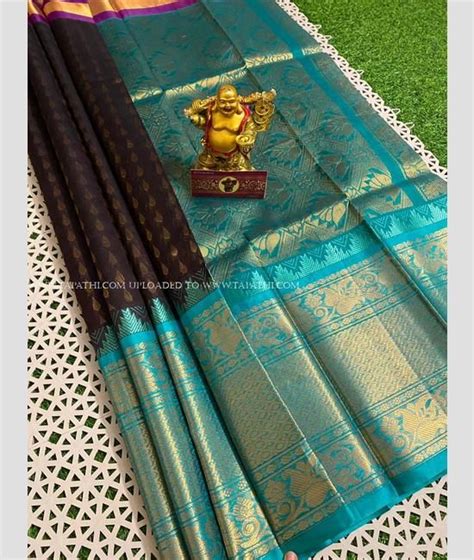 Chocolate And Blue Turquoise Color Kuppadam Pattu Sarees With Kanchi