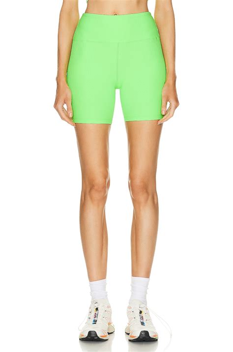 Year Of Ours Ribbed High Biker Short In Neon Kiwi Fwrd