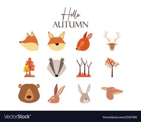 Bundle autumn season animals Royalty Free Vector Image