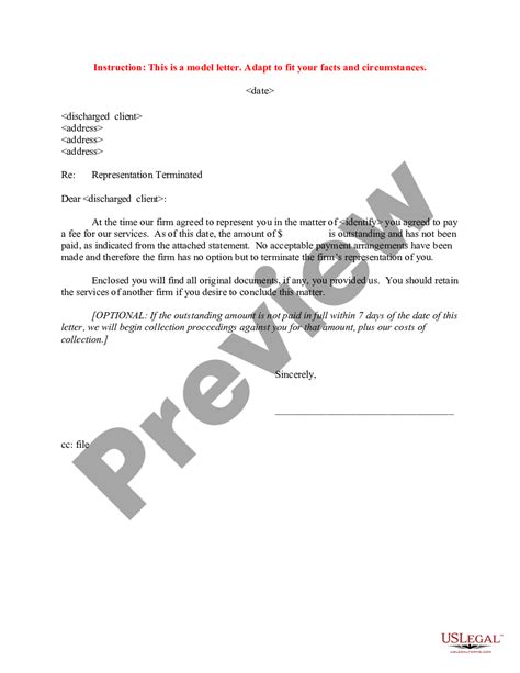 Sample Letter To Client Termination Of Representation End Of Representation Letter Us