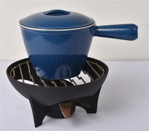 LE CREUSET Service Fondue Caquelon Poêlon en Fonte émaillée Bleue EUR