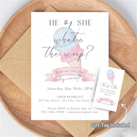 Whats The Scoop Gender Reveal Invitation Ice Cream Theme Gender