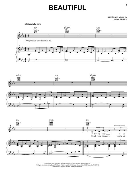 Christina Aguilera "Beautiful" Sheet Music PDF Notes, Chords | Pop ...