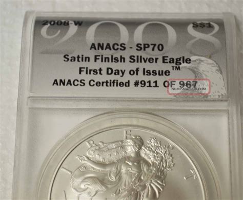 W Silver American Eagle Anacs Sp First Day Of Issue Oz