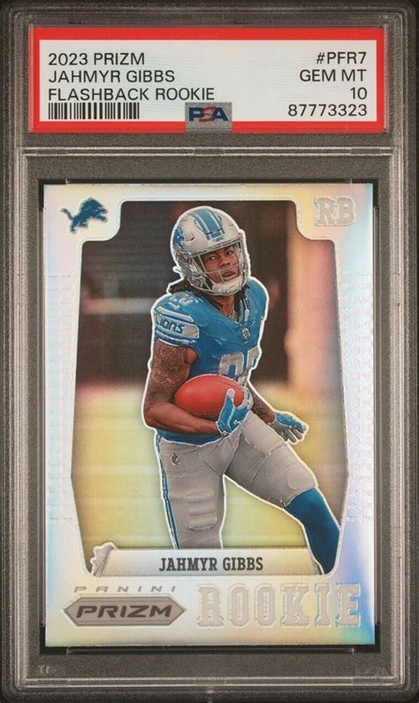 2023 Panini Prizm Jahmyr Gibbs Silver Flashback Rookie PFR 7 Lions PSA