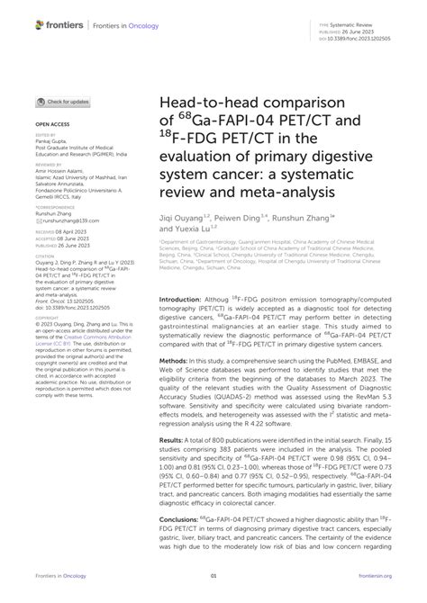 PDF Head To Head Comparison Of 68Ga FAPI 04 PET CT And 18F FDG PET CT