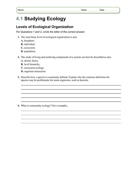 Levels Of Ecological Organization Worksheet – Pro Worksheet