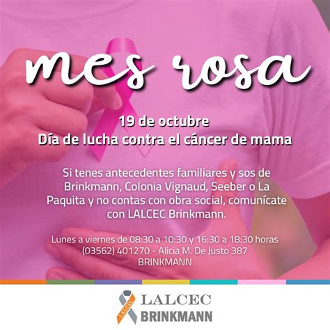 Día de lucha contra el cáncer de mama LALCEC convoca a mujeres sin