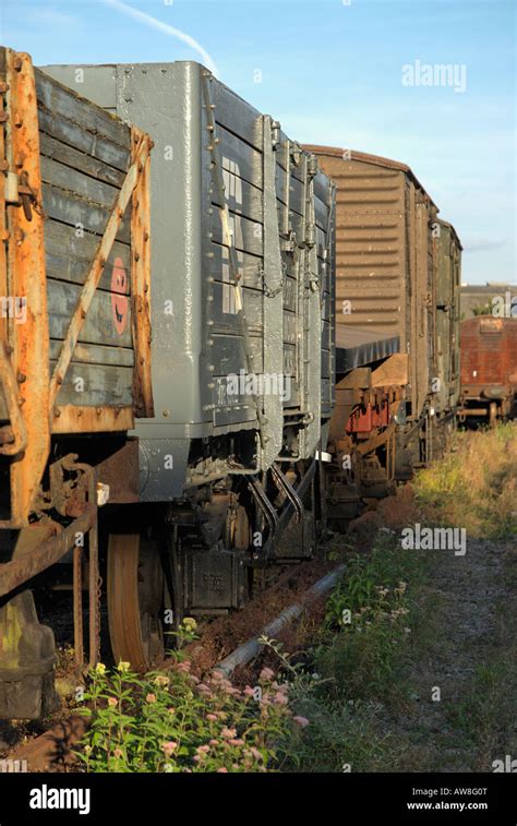 Old Fashioned Railway Goods Vans In A Preserved Railway Siding Stock