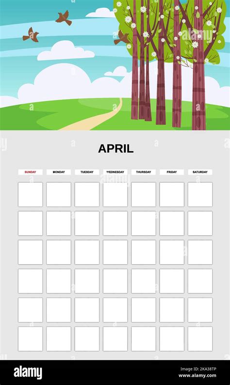 April Calendar Planner Month Minimalistic Park Hill Landscape Natural