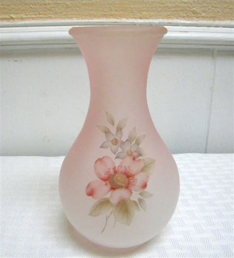 Viking Pink Satin Glass Vase With Painted Flowers