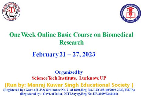 One Week Online Basic Course On Biomedical Research SCIENCE TECH