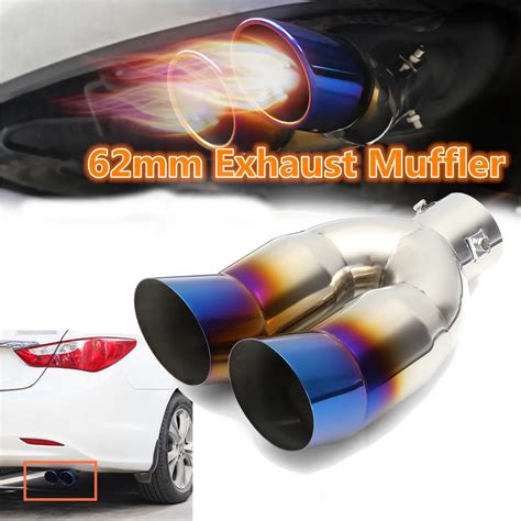 62mm Universal Car Stainless Steel Inlet Dual Burnt Slanted Exhaust