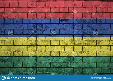 Mauritius Flag Is Painted Onto An Old Brick Wall Stock Image Image Of