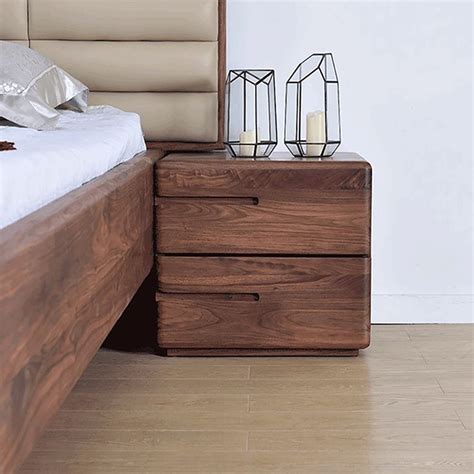 Japandi Minimalist Solid Wood Nightstand With Drawers In Walnut