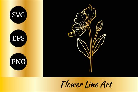 Himalayan Poppy Flower Golden Line Art Graphic By Nurdesign99