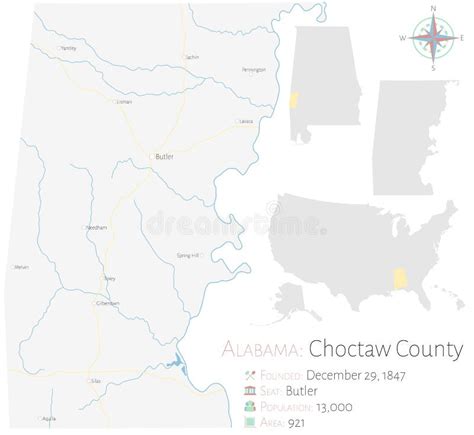 Map Of Choctaw County In Alabama Stock Vector Illustration Of