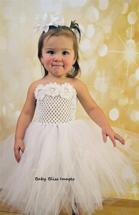 White Or Ivory Pearl And Rhinestone Flower Girl Tutu Dress Flower