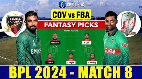 Live BPL 2024 COV Vs FBA Dream11 Team I Comilla Victorians Vs Fortune