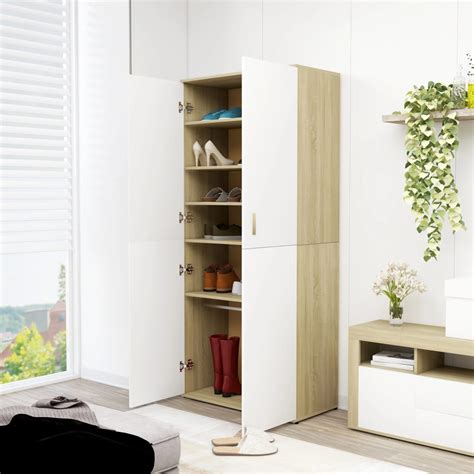 Vidaxl Shoe Cabinet White And Sonoma Oak X X Engineered