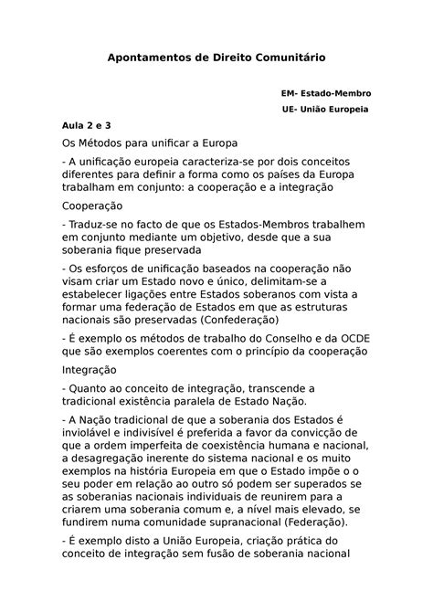 Direito Comunit Rio Apontamentos De Aulas Apontamentos De Direito