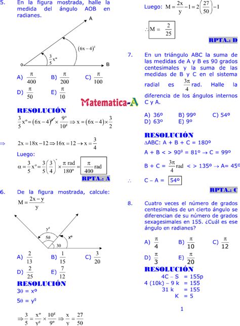 Sistemas De Medida Angular Ejercicios Resueltos Matematicas Problemas