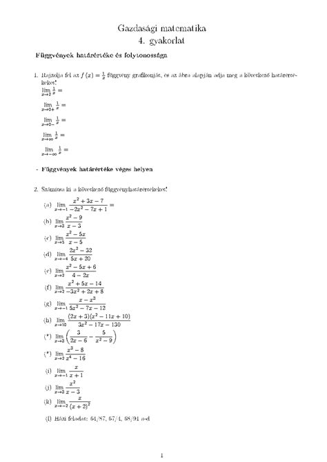 Gyakorl Feladatok Geh R L Szl Gazdas Gi Matematika