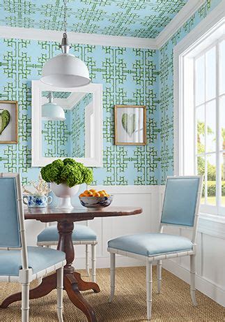 T Boca Bamboo Wallpaper Green And Blue From The Thibaut Palm Grove