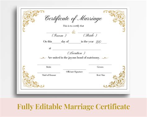 Editable Marriage Certificate Template, Custom Certificate of Marriage ...