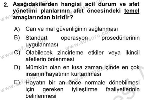 AÖF Acil Durum Ve Afet Yönetimi Planları Dersi 2022 2023 Yılı Vize