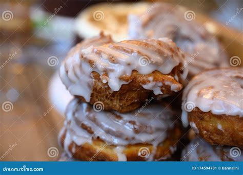 Scottish Cream Choux Buns With White Icing Close Up Stock Image Image