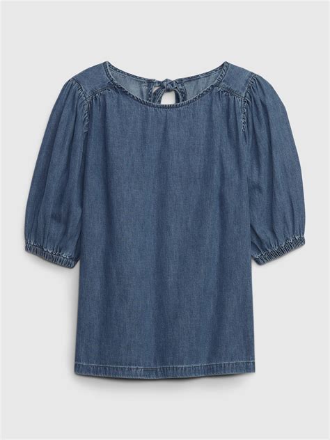 Puff Sleeve Denim Top With Washwell Gap