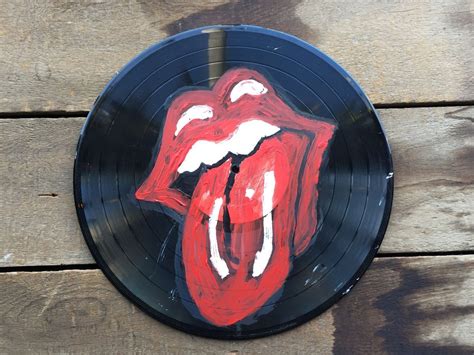 Handpainted Rolling Stones Lips Art Record Upcycled Home Decor Vinyl | Boardwalk Vintage