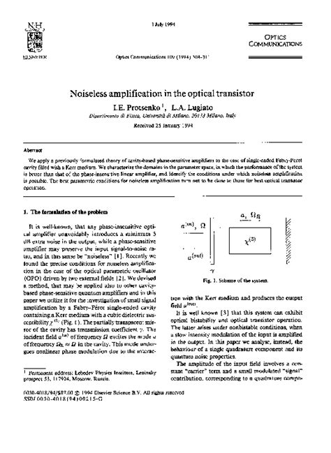 Pdf Noiseless Amplification In The Optical Transistor Igor