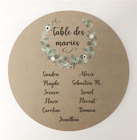 Plan de table rond eucalyptus kraft Mariage Papeterie Bul d idées