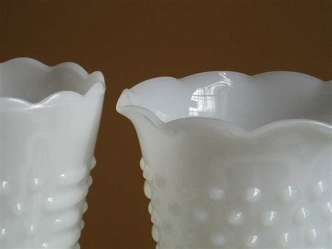 Vintage White Milk Glass Polka Dot Vase Pair