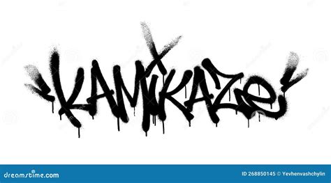 Sprayed Kamikaze Font Graffiti With Overspray In Black Over White