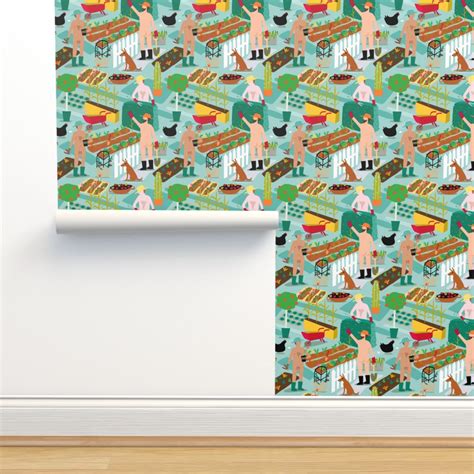 Nude Gardening Blokes Wallpaper Spoonflower