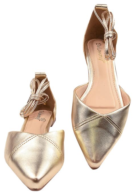 Mule Bico Fino Mariah Op Es De Amarrar Metalizado Dourado Compre