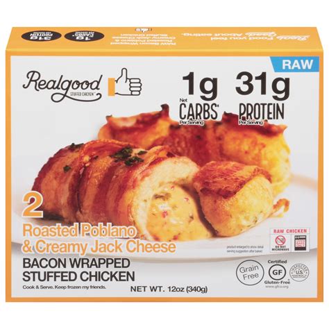 Realgood Foods Co Roasted Poblano And Creamy Jack Cheese Bacon Wrapped Stuffed Chicken 2 Ea 2 Ct